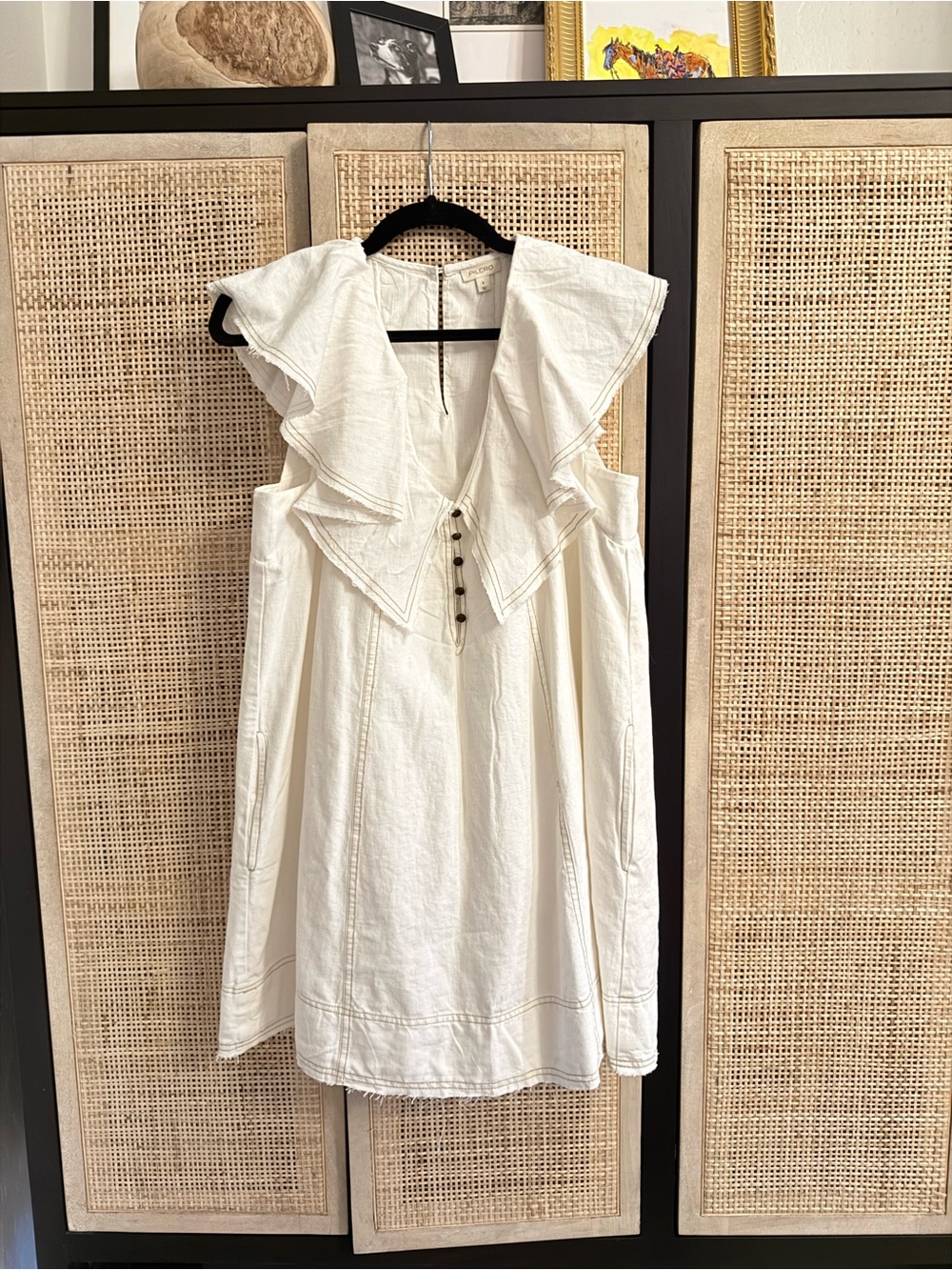 Pilcro White Ruffle V-Neck Mini Dress
